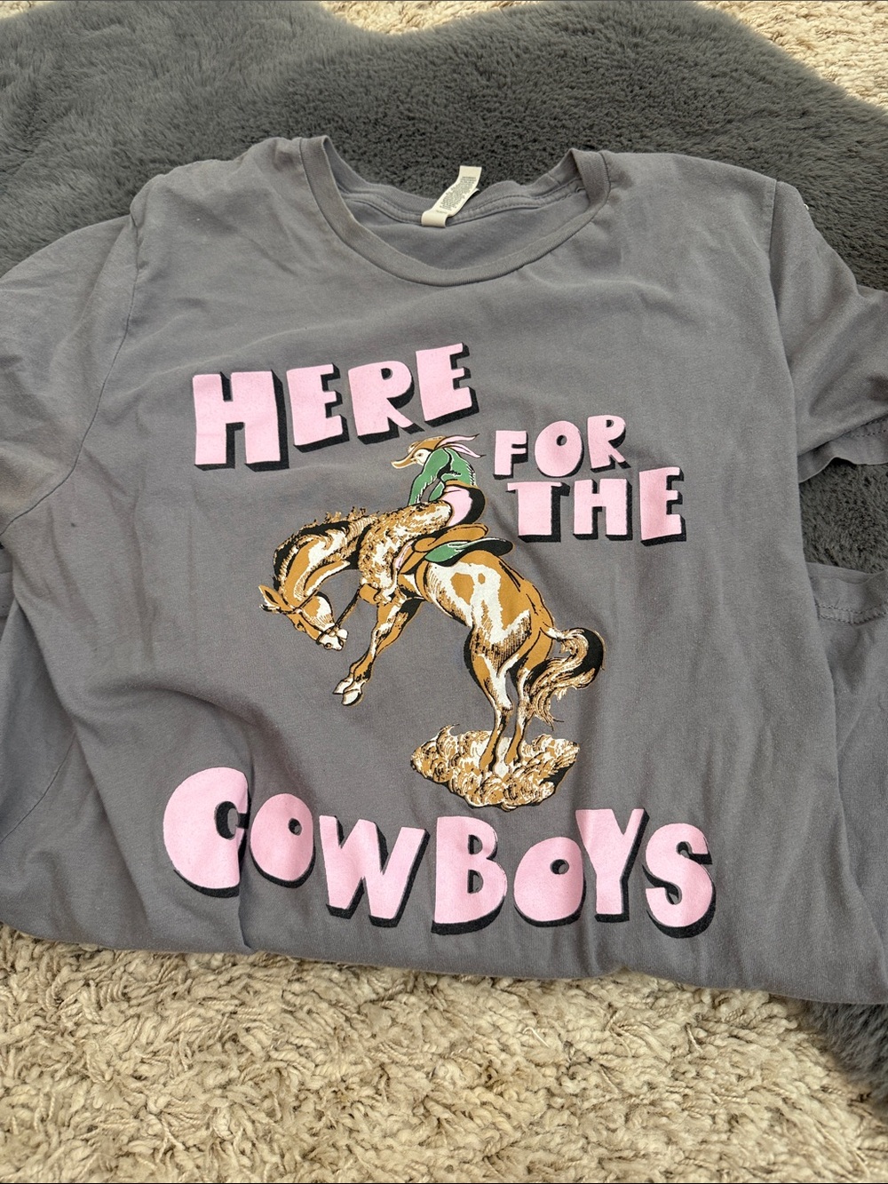 Here for the Cowboys Graphic Tee -Gray with Pink Print